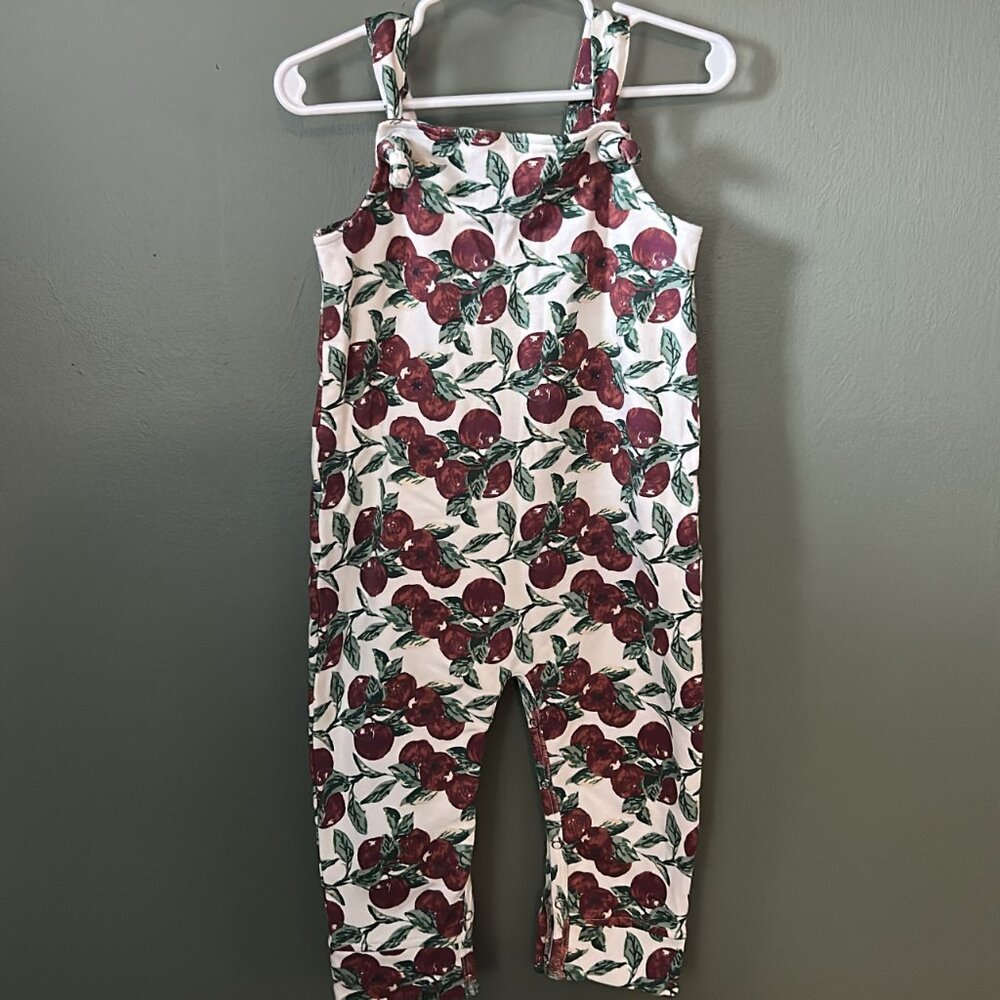 kate quinn  | tie overall jumpsuit | apple branches | organic cotton - 2T